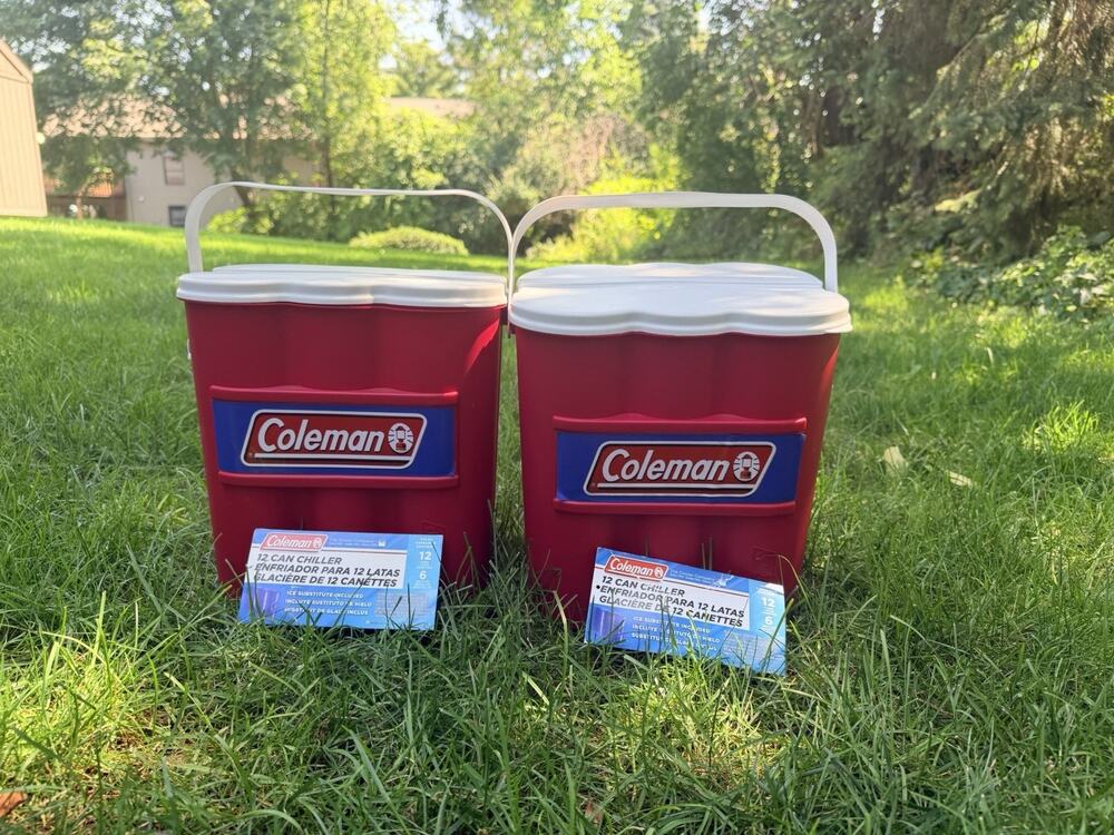 Coleman 12 Can Chiller Cooler Blue 2012 NWT With Ice Substitute Camping Set Of 2